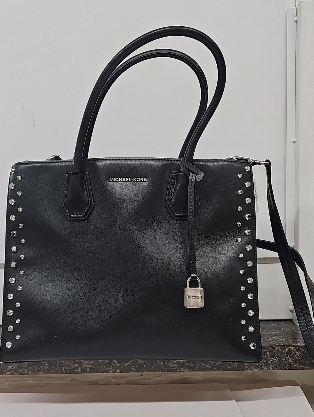 Michael Kors Black Leather Studded Satchel